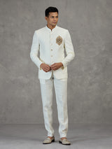 Ivory white wedding jodhpuri suit with metallic detailing