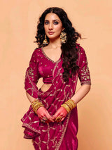 Pastel wine tissue silk embroidered occasion wear saree