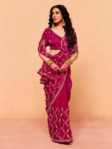 Pastel wine tissue silk embroidered occasion wear saree