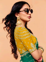 Emerald green tissue silk embroidered work festive saree