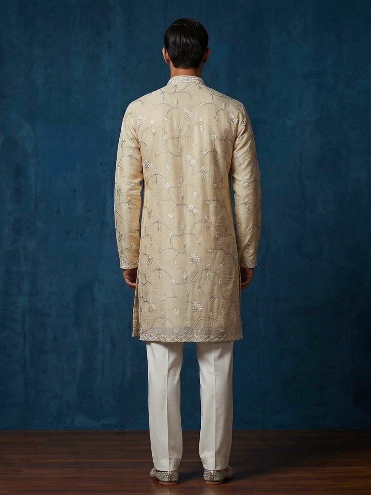 Cream georgette embroidered wedding kurta suit