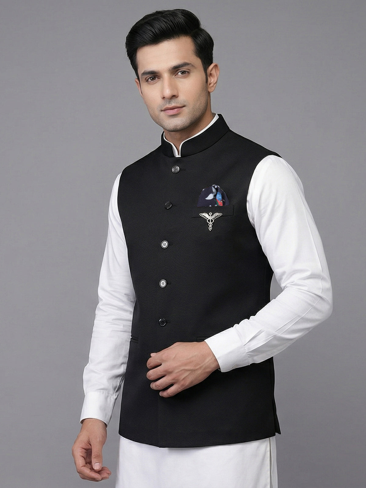 Black timeless polyester viscose waistcoat