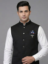 Black timeless polyester viscose waistcoat