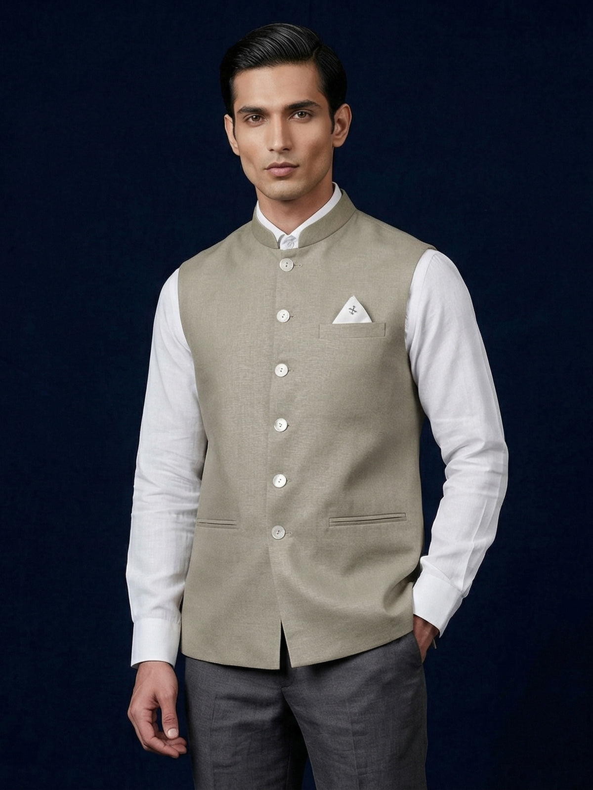 Beige classic cotton linen waistcoat
