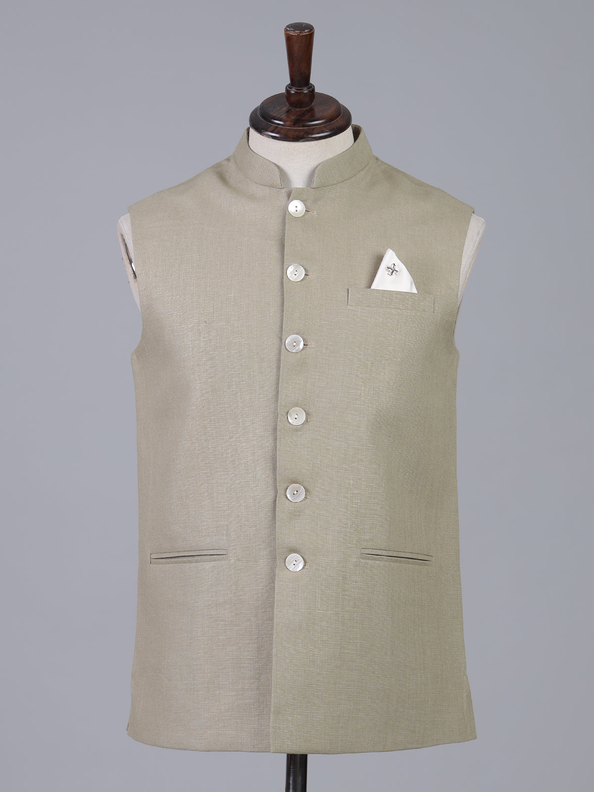 Beige classic cotton linen waistcoat