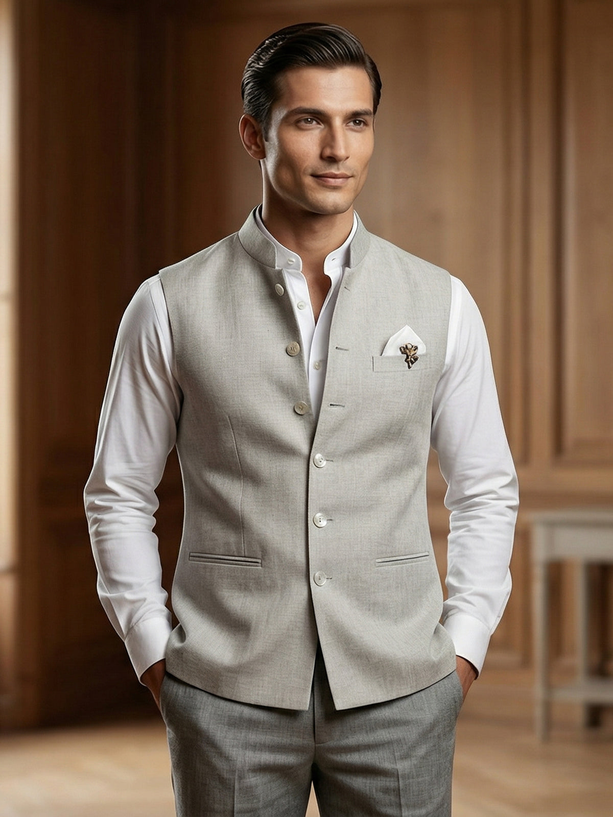 Off white elegant cotton linen waistcoat