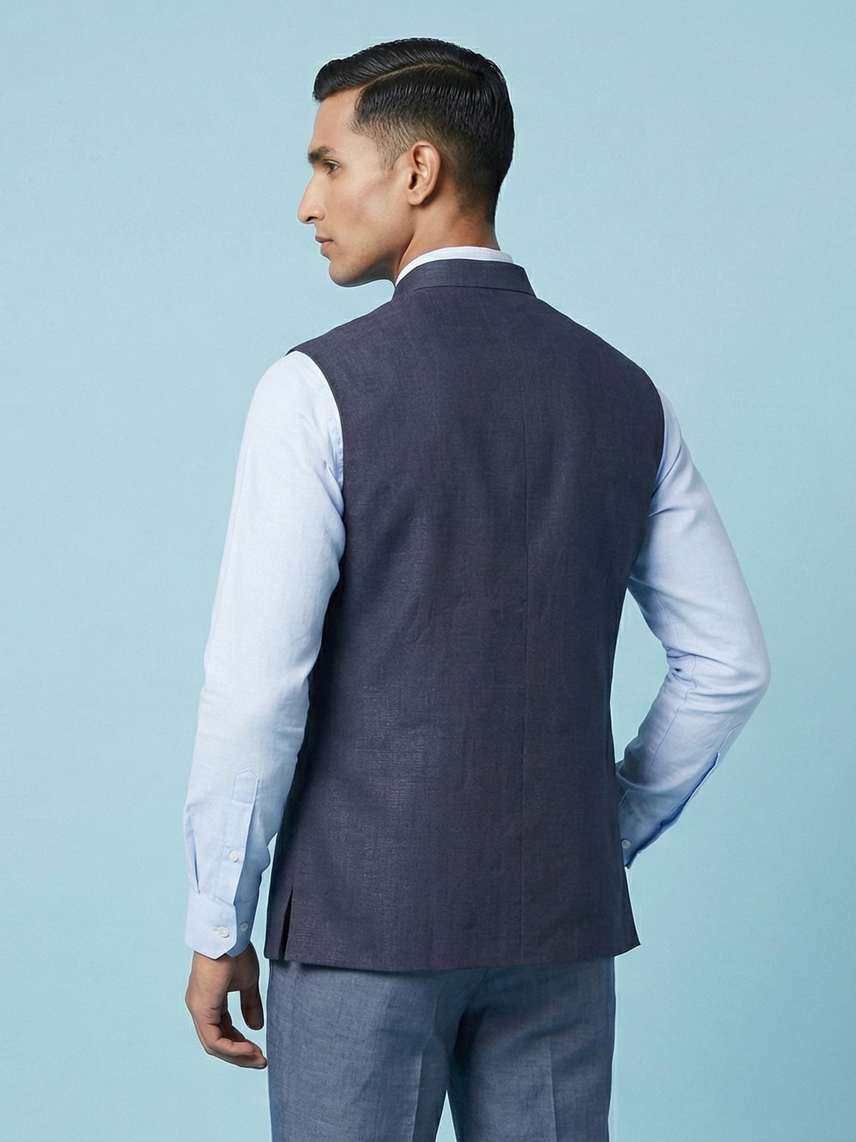 Navy blue rich cotton linen waistcoat