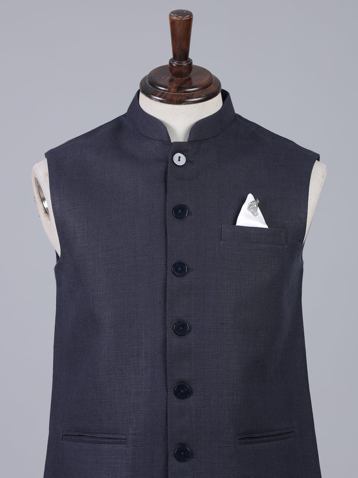 Navy blue rich cotton linen waistcoat