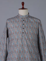 Grey cotton silk printed festive kurta suit