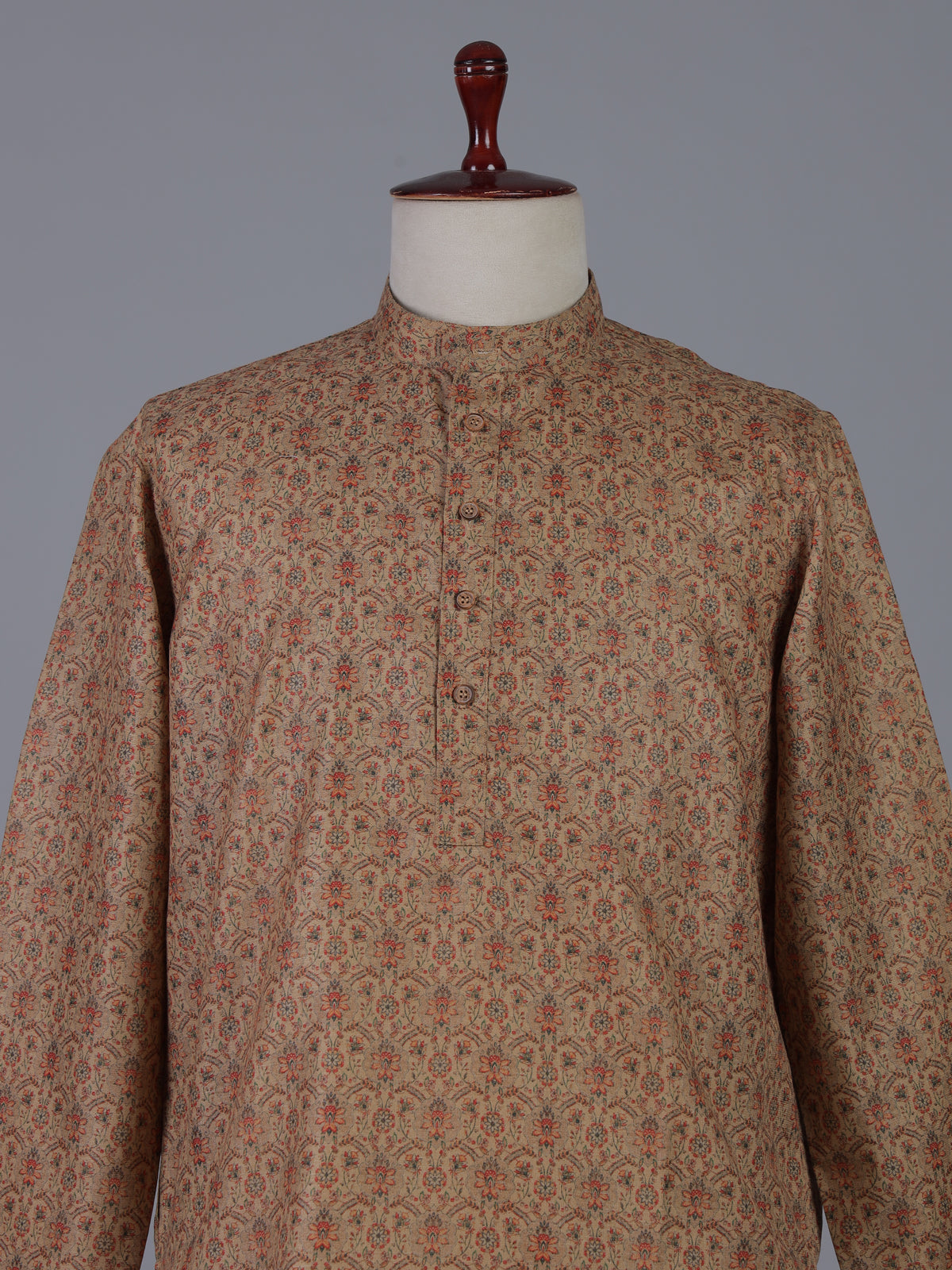 Dusty peach cotton silk printed festive kurta suit