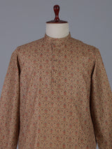 Dusty peach cotton silk printed festive kurta suit