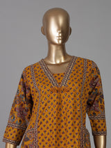 Mustard yellow silk printed casual festive kurti set