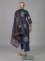 Navy blue cotton silk printed festive kurti set with dupatta