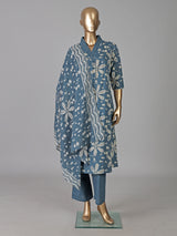 Stone grey cotton silk floral printed casual kurti set