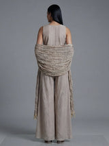 Beige chiffon silk embellished festive palazzo suit