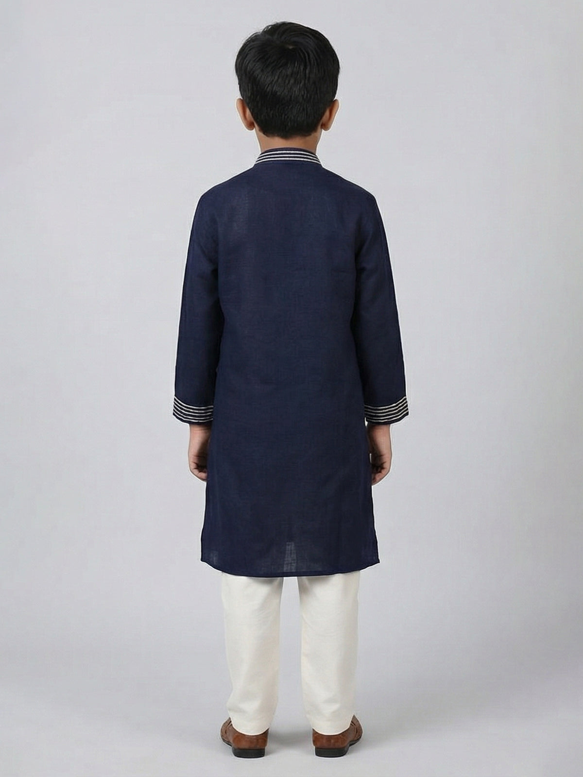 Dark navy cotton linen thread work festive kurta suit