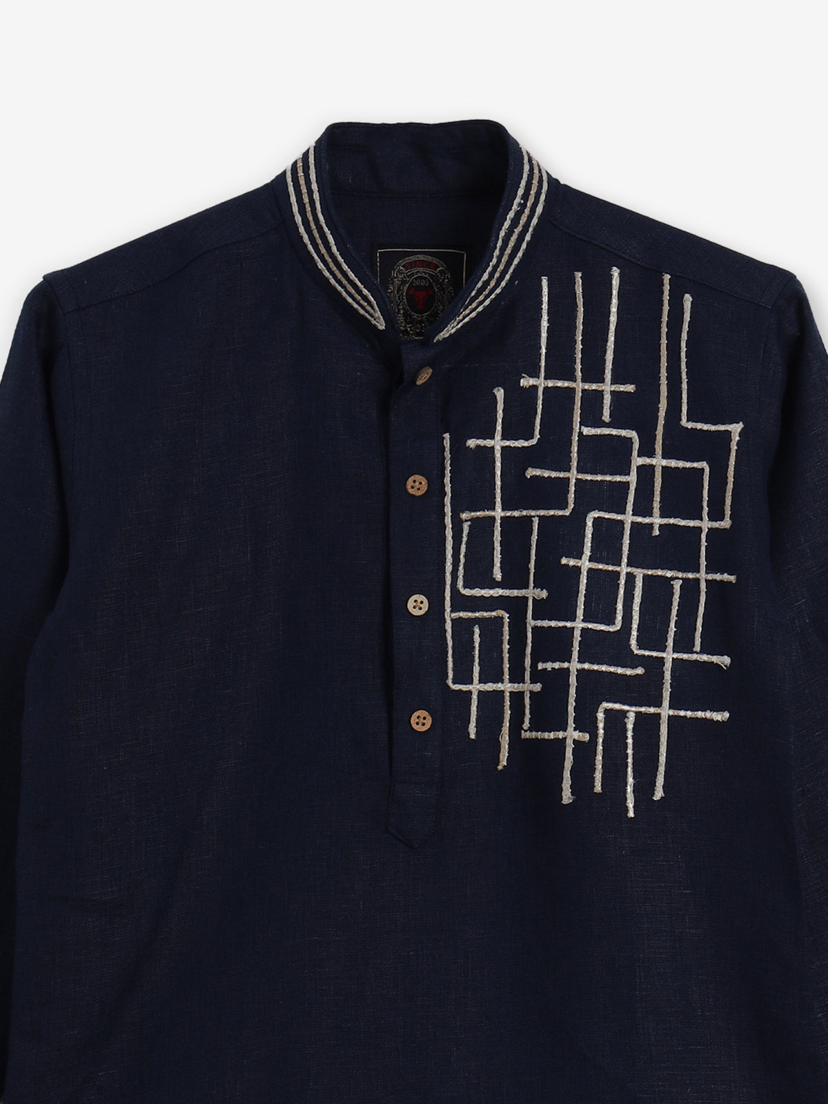 Dark navy cotton linen thread work festive kurta suit