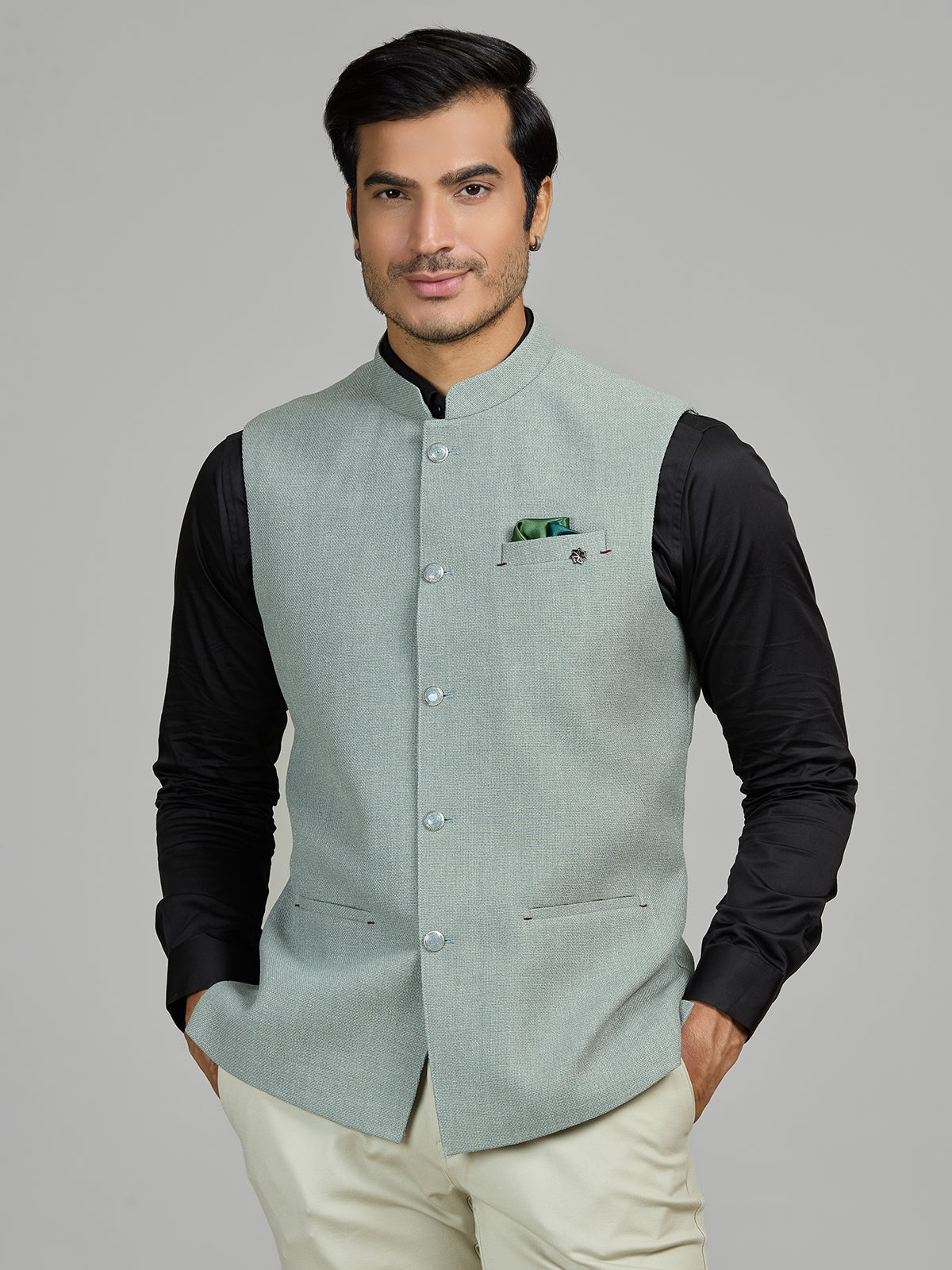 Mint green jute waistcoat for men