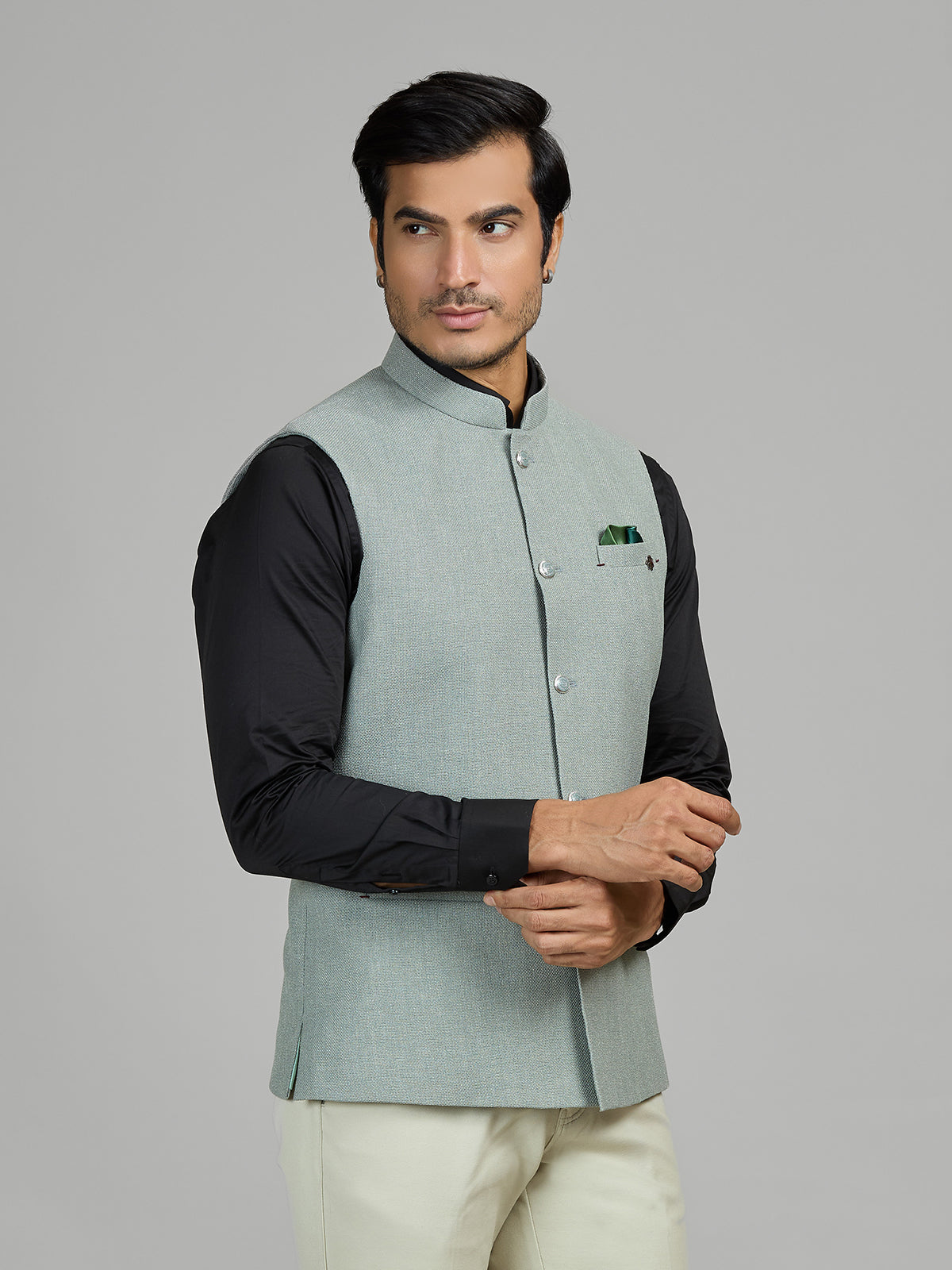 Mint green jute waistcoat for men