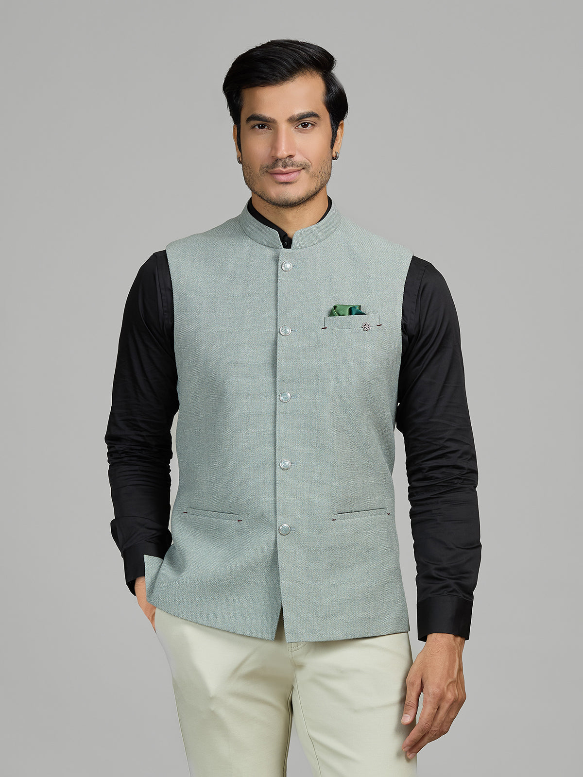 Mint green jute waistcoat for men