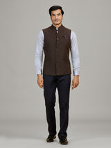 Brown formal wear jute waistcoat for men