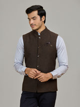 Brown formal wear jute waistcoat for men