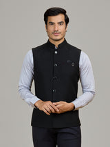 Classic black jute waistcoat for party wear