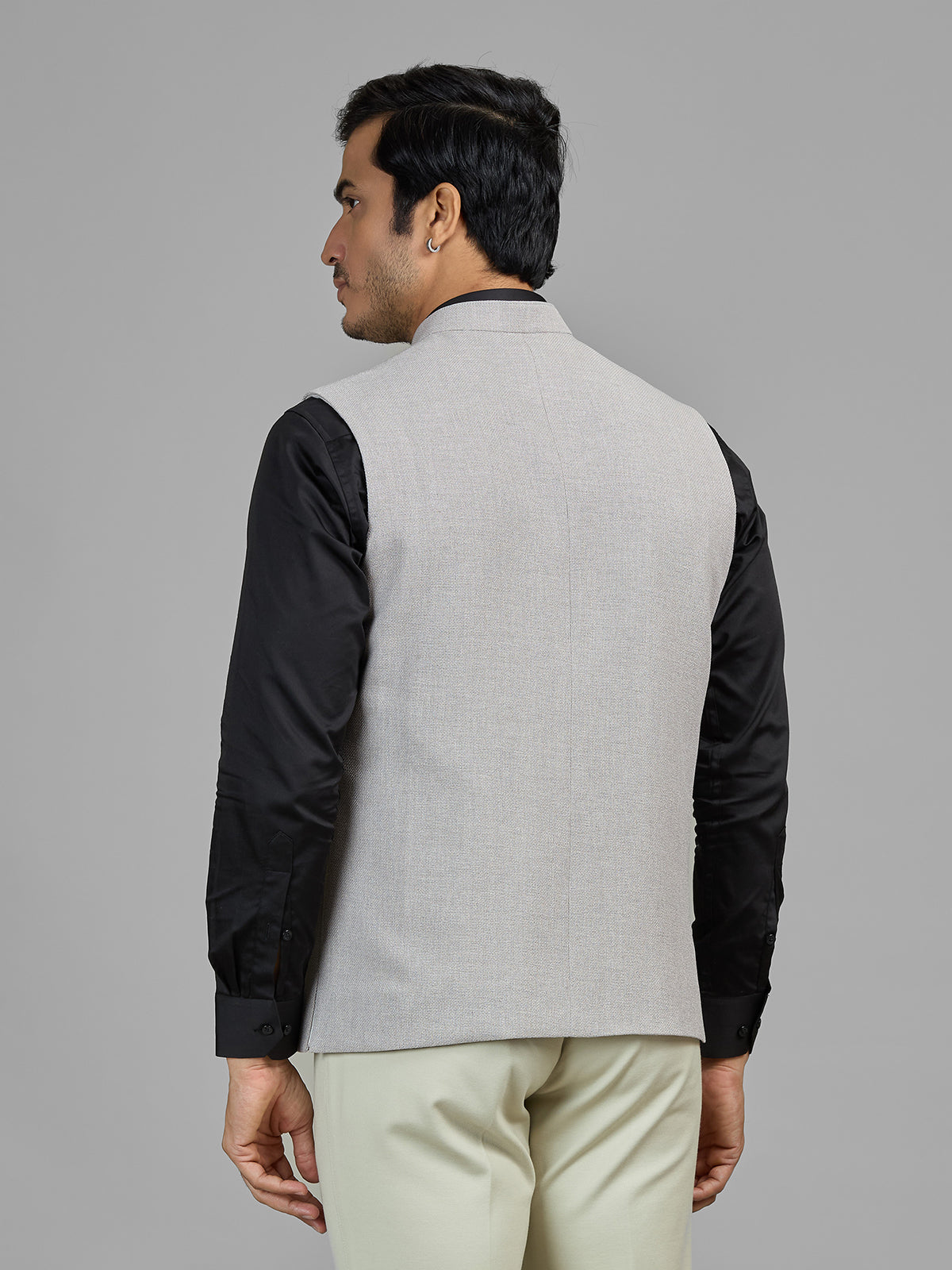 Beige formal wear jute waistcoat for men