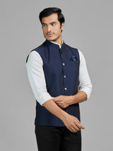 Navy blue terry rayon waistcoat for wedding wear