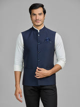 Navy blue terry rayon waistcoat for wedding wear