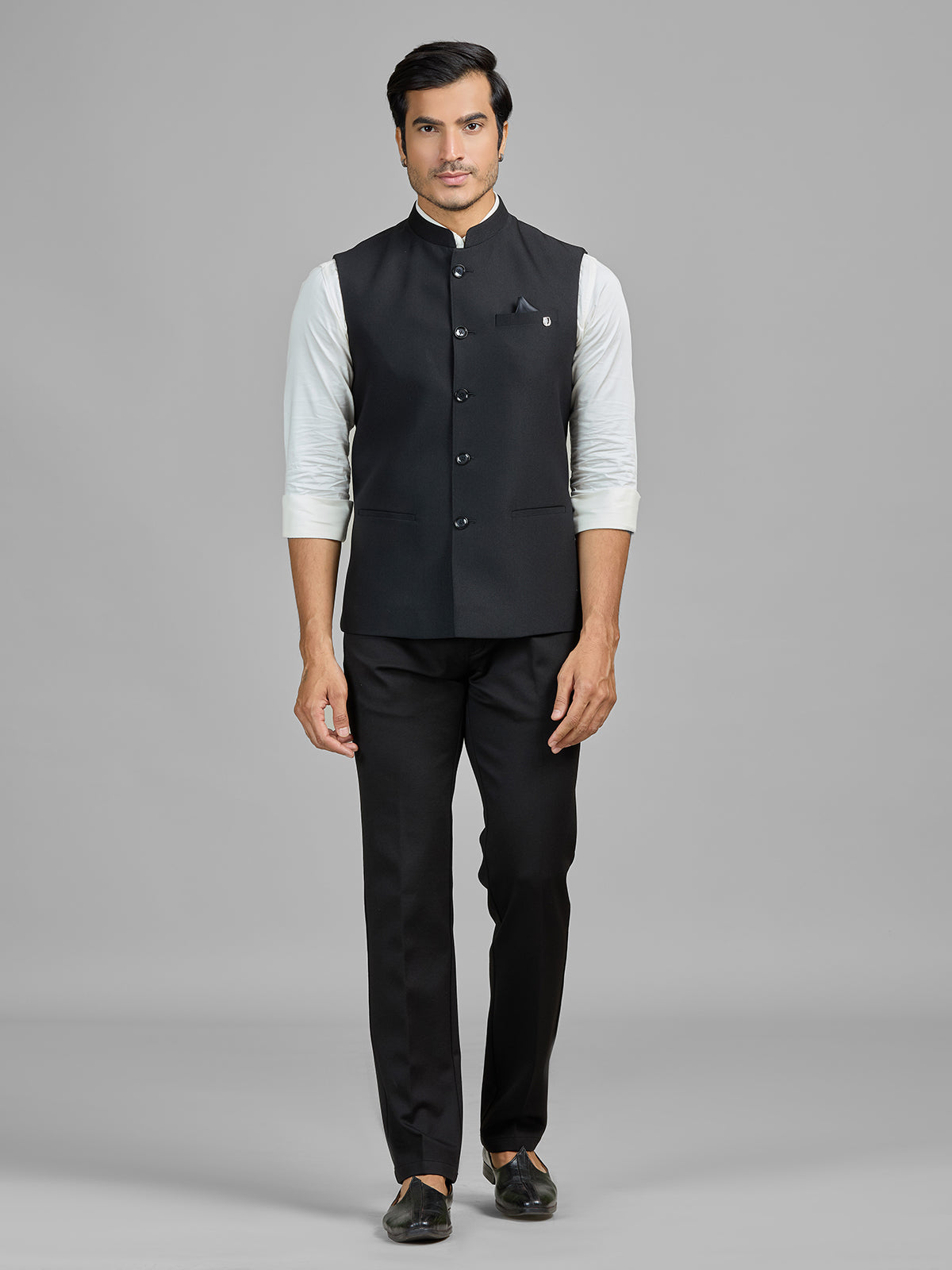 Black terry rayon waistcoat for formal wear