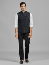 Black terry rayon waistcoat for formal wear