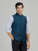 Teal blue party wear terry rayon waistcoat