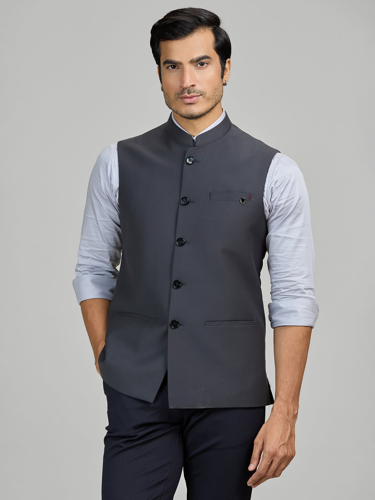 Dark grey terry rayon waistcoat for formal occasions