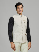Light beige terry rayon waistcoat for reception wear