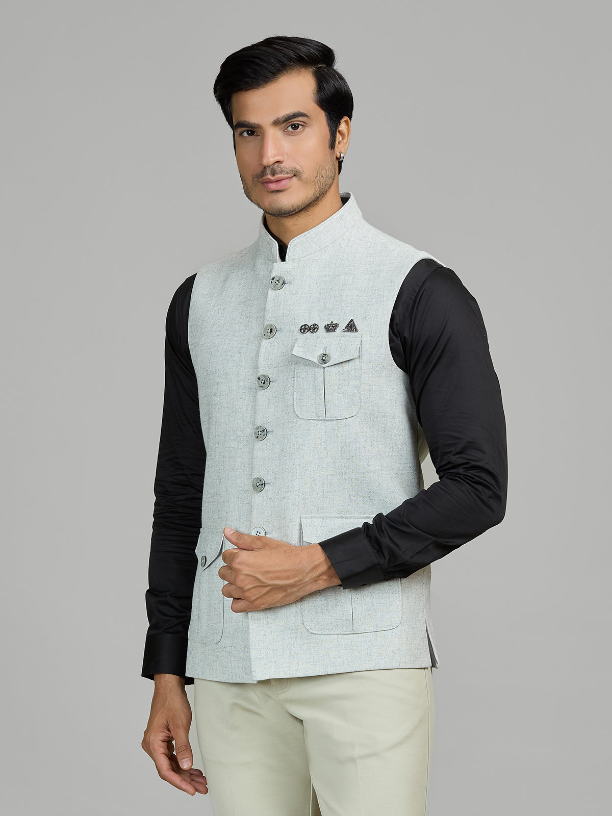 Mint blue wedding wear terry rayon waistcoat