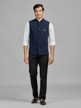 Navy terry rayon waistcoat with embellished pocket