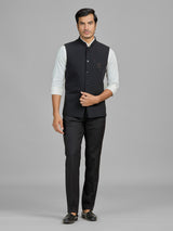 Black terry rayon waistcoat with embellished pocket