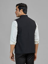 Black terry rayon waistcoat with embellished pocket