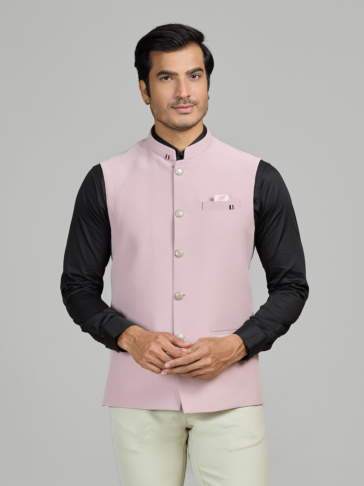 Pastel pink terry rayon waistcoat set