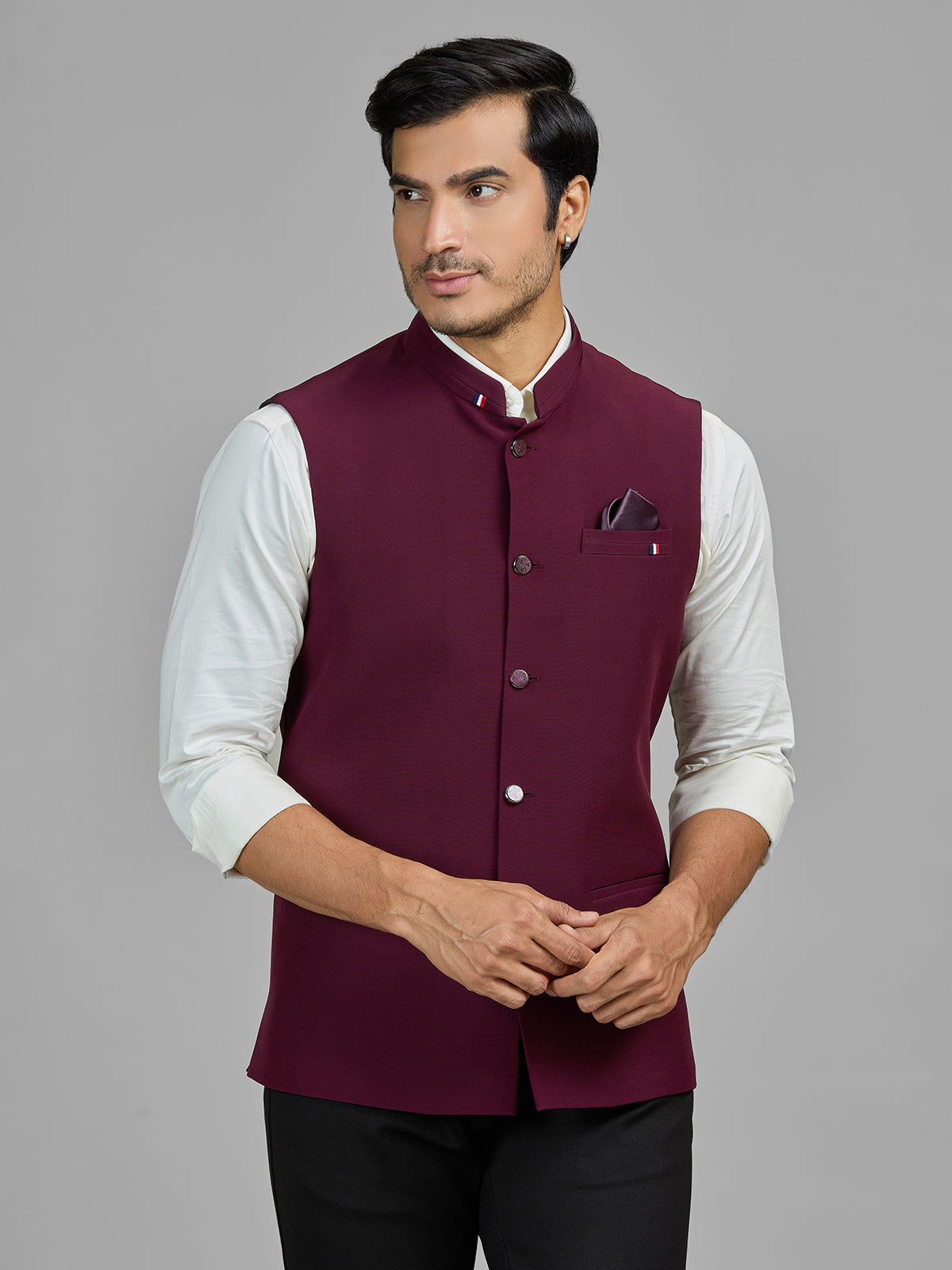 Wine terry rayon waistcoat for wedding wear