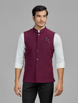 Wine terry rayon waistcoat for wedding wear