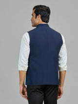 Navy terry rayon waistcoat for party wear