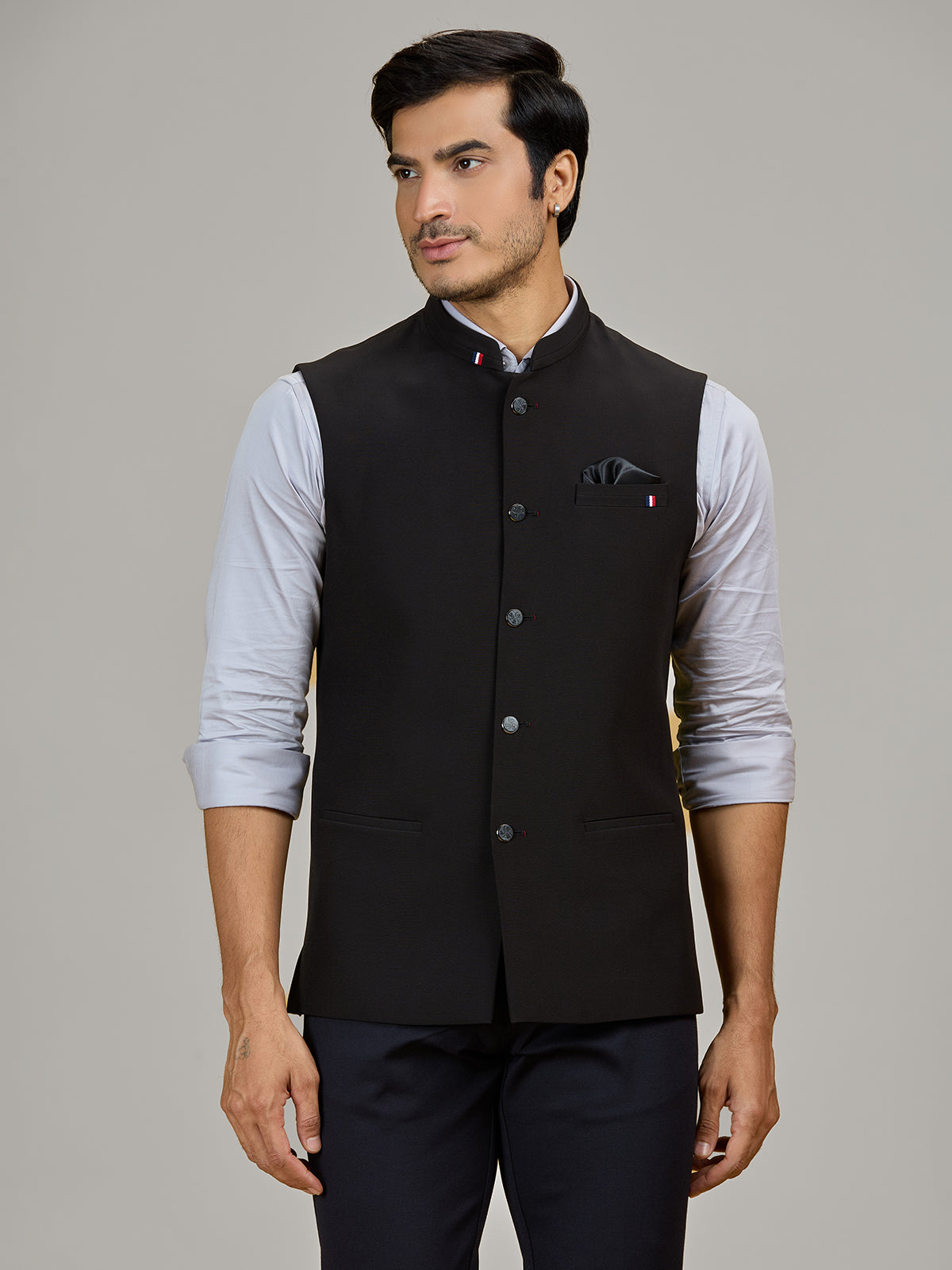 Black terry rayon waistcoat for formal occasions