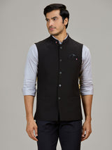 Black terry rayon waistcoat for formal occasions