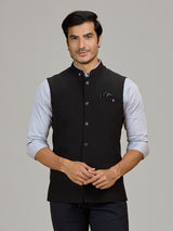 Black terry rayon waistcoat for formal occasions