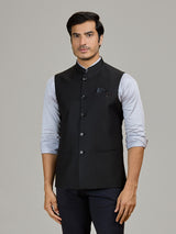 Black party wear waistcoat in terry rayon