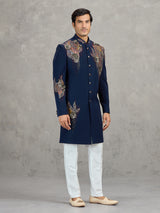 Navy terry rayon indowestern set with heavy embellishment