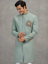 Sage green jute wedding indowestern set