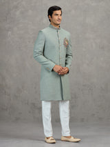 Sage green jute wedding indowestern set